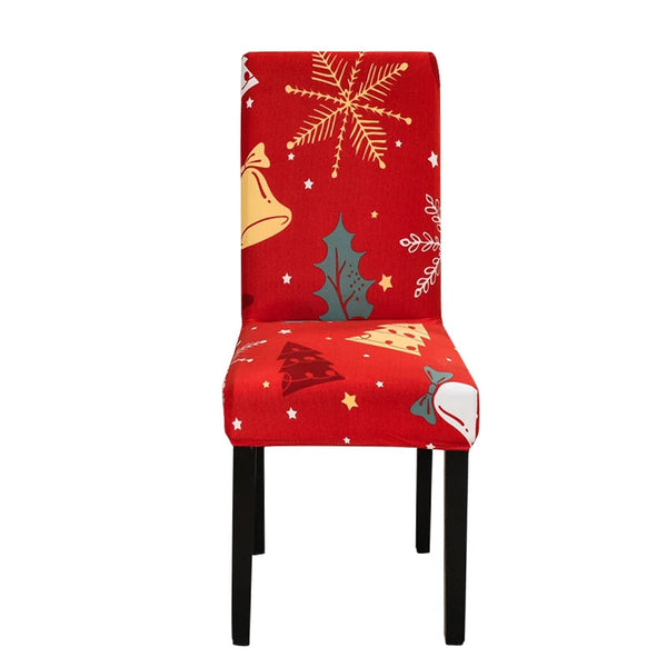 Chair Cover Red Christmas Bells Trees Design For Dining Room Kitchen Banquet Slipcovers