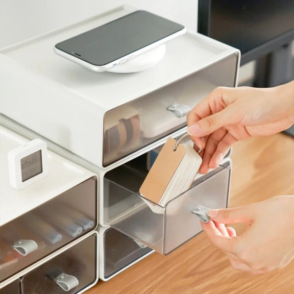 Storage Box White Gray Desktop Stackable Two Grids Drawer Office Stationery Organizer Storage Boxes