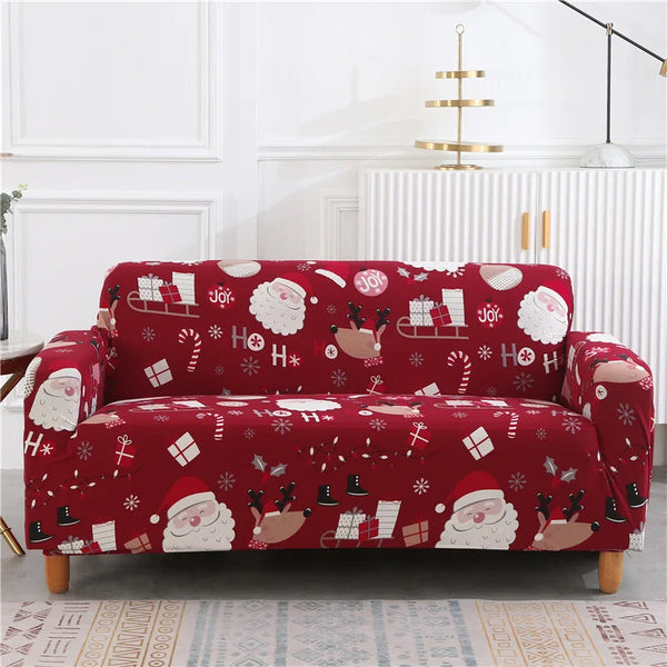 Sofa Cover Maroon Christmas Santa Claus Design Non Slip Stretchable Slipcover Slipcovers