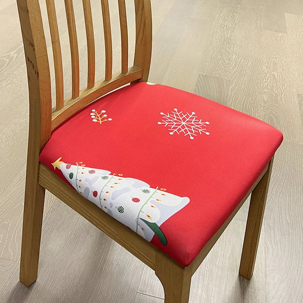Chair Cover Red Christmas Tree Print Stretch Seat For Dinning Kitchen Washable Removable Slipcovers