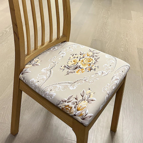 Chair Cover Beige Floral Print Stretch Seat For Dinning Kitchen Slipcovers