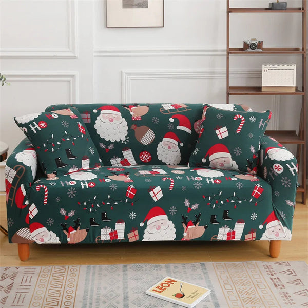 Sofa Cover Green Christmas Santa Claus Design Non Slip Stretchable Slipcover Slipcovers