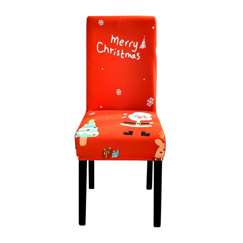 Chair Cover Bright Red Merry Christmas Santa Design Anti Dirt Elastic Material Slipcovers