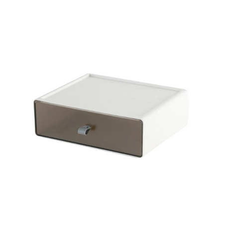 Storage Box White Brown Desktop Stackable One Grid Drawer Office Organizer Storage Boxes