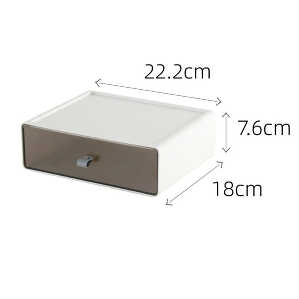 Storage Box White Brown Desktop Stackable One Grid Drawer Office Organizer Storage Boxes