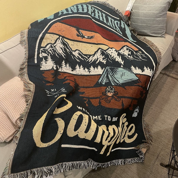 Wanderlust Campfire Throw Blanket Sofa Couch Bed Cover Outdoor Tapestry Tapestries