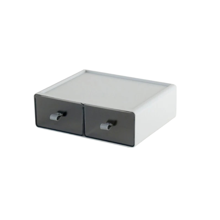 Storage Box White Gray Desktop Stackable Two Grids Drawer Office Stationery Organizer Storage Boxes