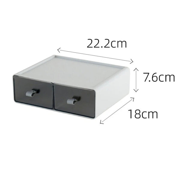 Storage Box White Gray Desktop Stackable Two Grids Drawer Office Stationery Organizer Storage Boxes