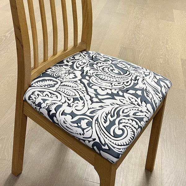 Chair Cover Blue White Vine Leaf Print Stretch Seat For Dinning Kitchen Slipcovers