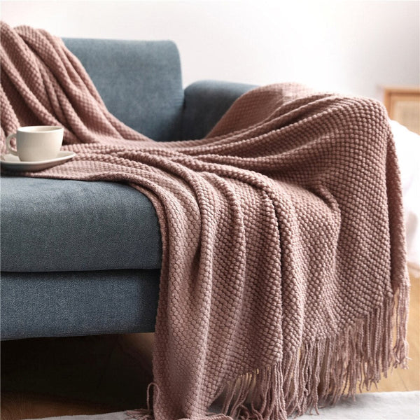 127 By 172 Centimetre Pink Blanket Decorative Thickened Knitted Waffle Throw Blankets