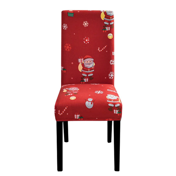 Chair Cover Red Santa Gift Snowman Design Anti Dirt Elastic Material Slipcovers