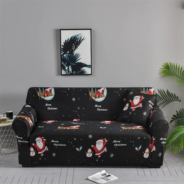 Sofa Cover Black Christmas Santa Claus Design Non Slip Stretchable Slipcover For Furniture Slipcovers
