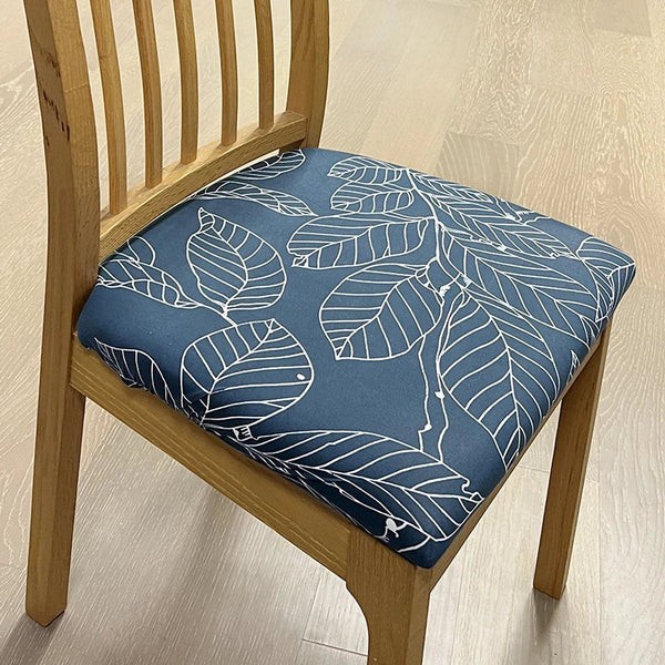 Chair Cover Dark Blue Big Leaf Print Stretch Seat For Dinning Kitchen Slipcovers