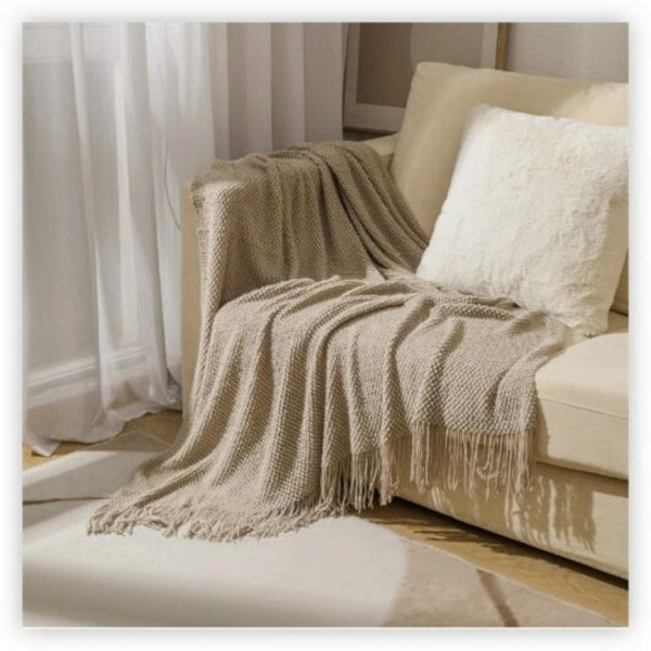127 By 172 Centimetre Khaki Blanket Decorative Thickened Knitted Waffle Throw Blankets