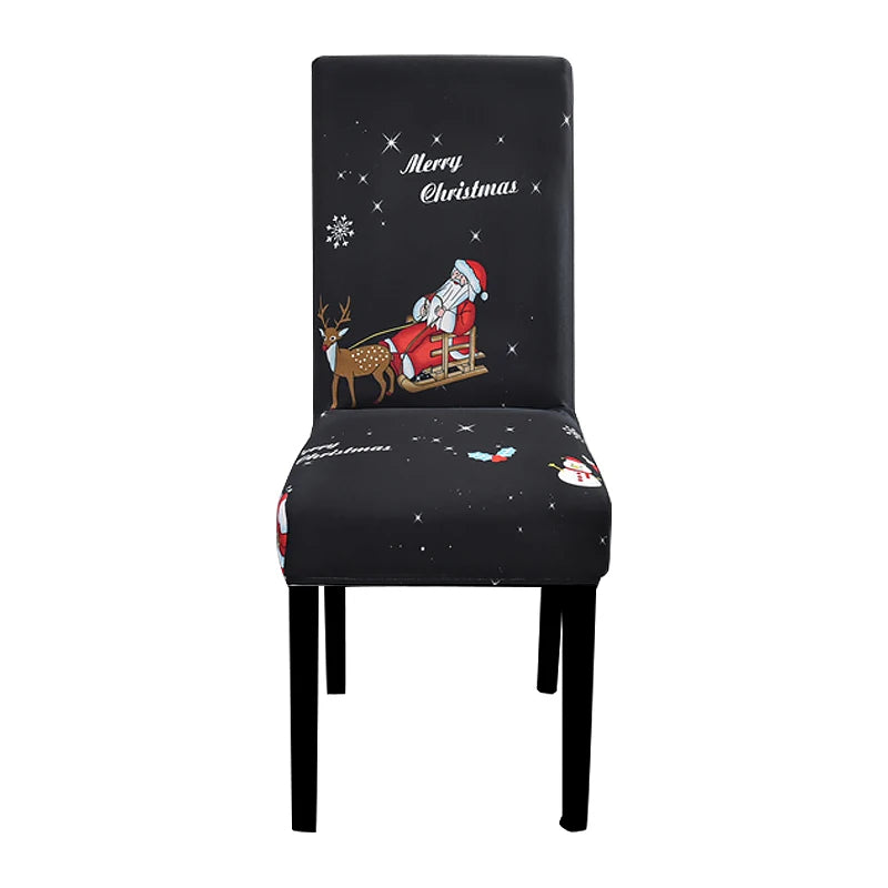 Chair Cover Black Santa Reindeer Sly Design Anti Dirt Elastic Material Slipcovers