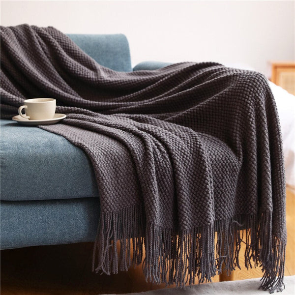 127 By 172 Centimetre Dark Gray Blanket Decorative Knitted Waffle Throw Blankets