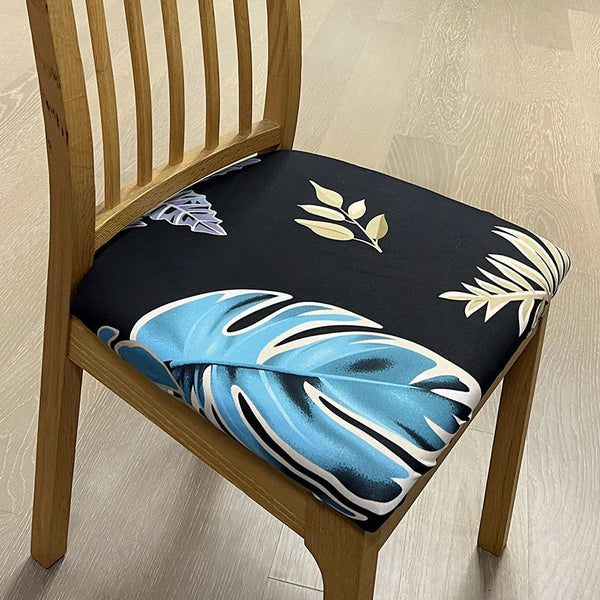 Chair Cover Black Light Blue Big Leaf Print Stretch Seat For Garden Slipcovers