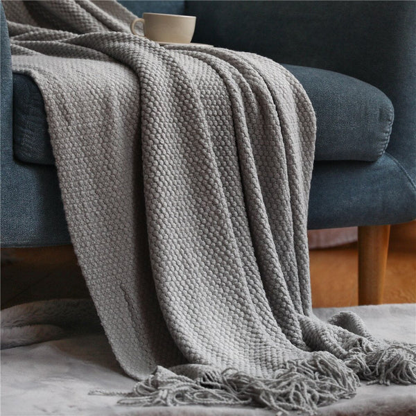 127 By 172 Centimetre Light Gray Knitted Waffle Embossed Blanket For Blankets