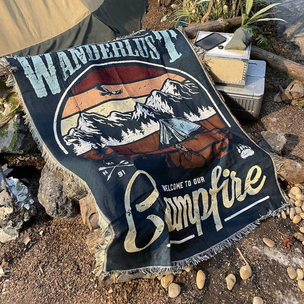 Wanderlust Campfire Throw Blanket Sofa Couch Bed Cover Outdoor Tapestry Tapestries