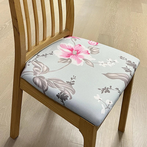 Chair Cover Light Blue Pink Flower Print Stretch Seat For Dinning Kitchen Slipcovers