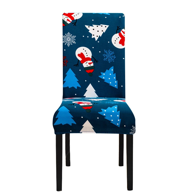 Chair Cover Dark Blue Snowman Christmas Holiday Design For Dining Room Slipcovers