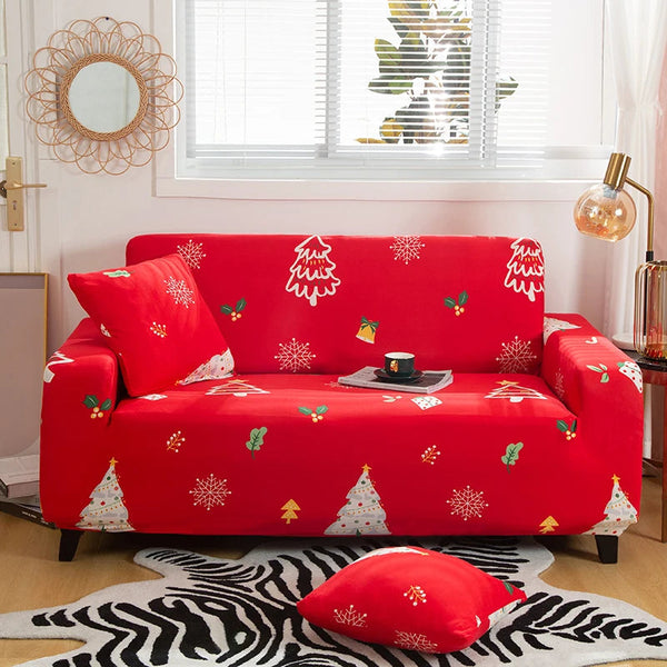 Sofa Cover Red Christmas Tree Design Non Slip Stretchable Slipcover For Furniture Slipcovers