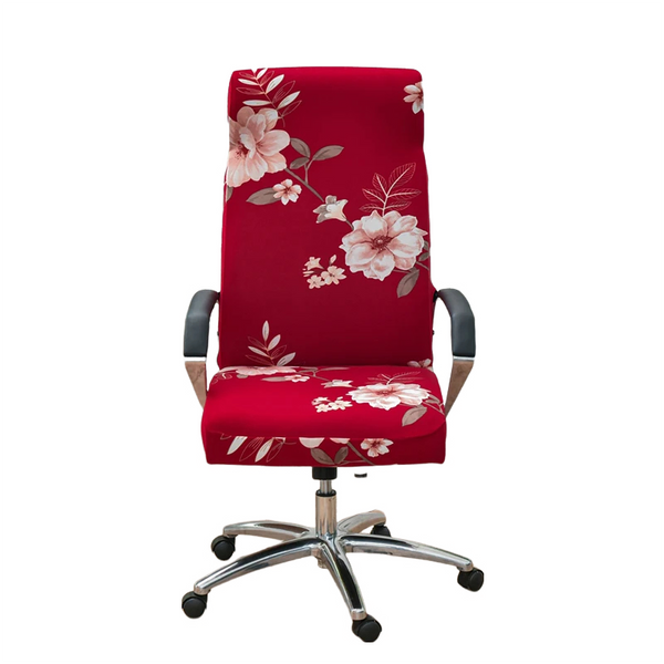 Office Chair Cover Red Floral Large Non Slip Rotating Seat Case Universal Armrest Protector Covers Chair Covers