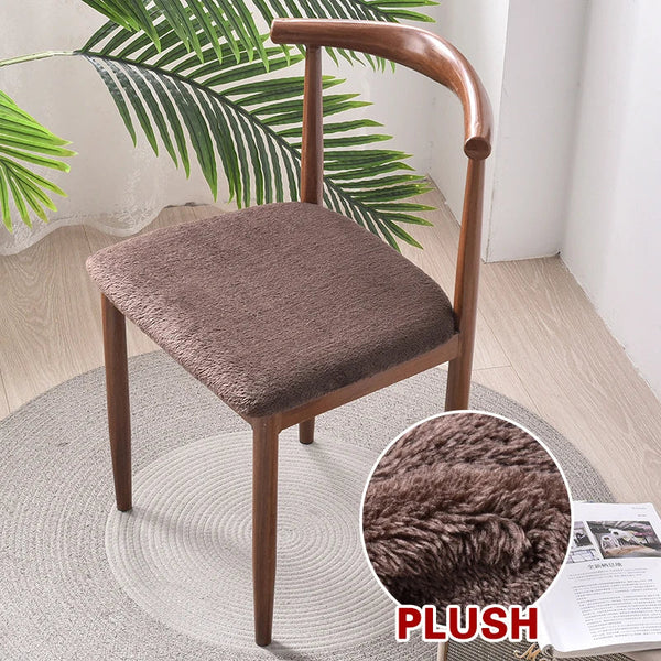 Brown Fur Stretch Chair Seat Cover For Dining Kitchen Washable Removable Slipcovers