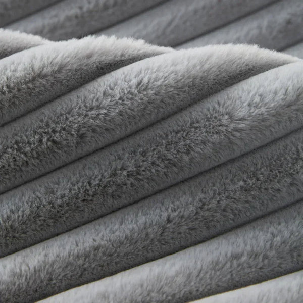 Sofa Towel Super Soft Linear Gray Rabbit Plush Quilted Couch Cover Slipcovers