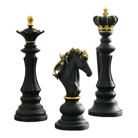Figurine 3 Piece Chess Black Resin Living Room Desktop Decoration Sculptures & Figurines