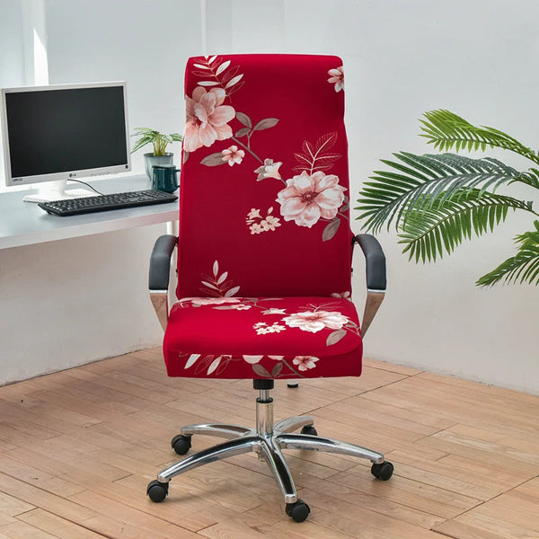 Office Chair Cover Red Floral Large Non Slip Rotating Seat Case Universal Armrest Protector Covers Chair Covers