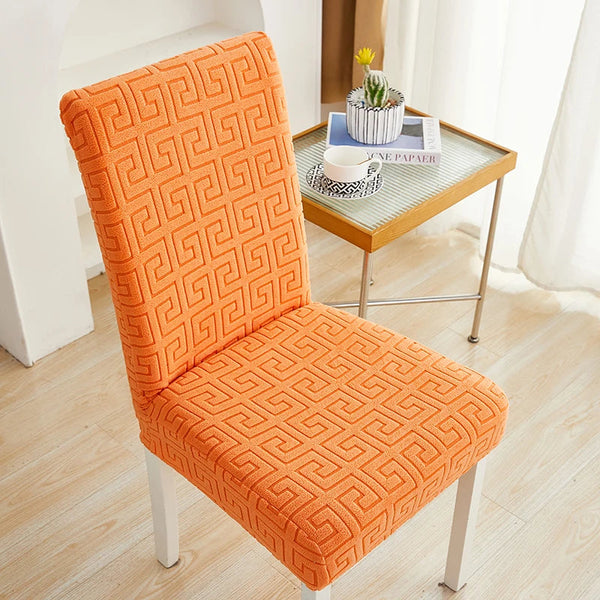 Chair Cover Orange Square Geometric Style Elastic Material For Dining Room Slipcovers