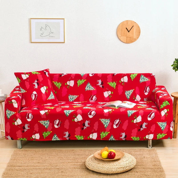 Sofa Cover Red Christmas Tree Snowman Design Non Slip Stretchable Slipcover Slipcovers