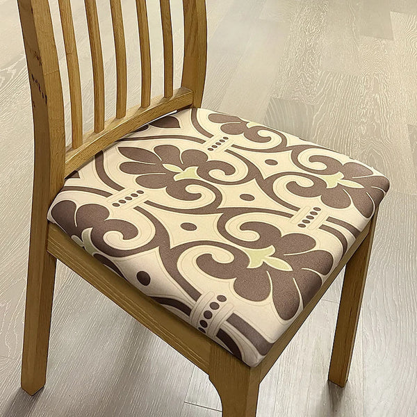 Chair Cover Brown Beige Pattern Print Stretch Seat For Dinning Kitchen Slipcovers