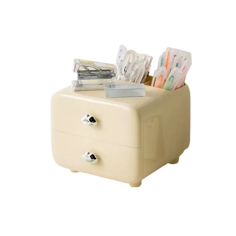 Beige Mini Desktop Organizer Storage Box With Pen Holder For Office Use Storage Boxes