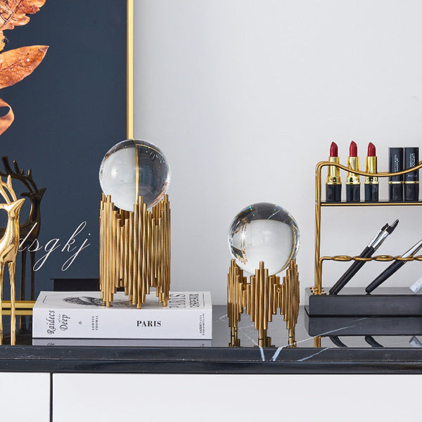 20Cm Gold Metal Crystal Ball Tabletop Decor Sculptures Figurines Sculptures & Figurines