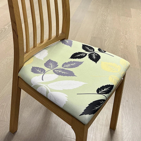 Chair Cover Light Green Leaf Pattern Print Stretch Seat For Dining Kitchen Slipcovers