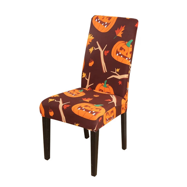 Chair Cover Orange Pumpkin Twig Design Anti Dirt Elastic Material Slipcovers