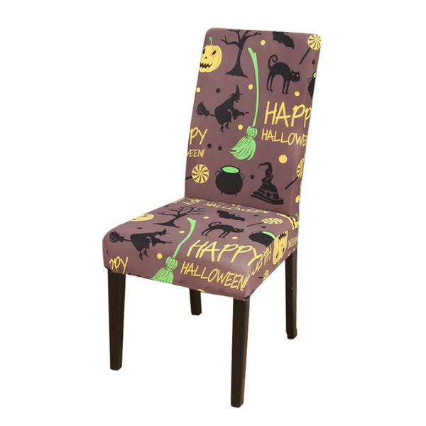 Chair Cover Halloween Icons Design Anti Dirt Elastic Material Dining Room Kitchen Slipcovers
