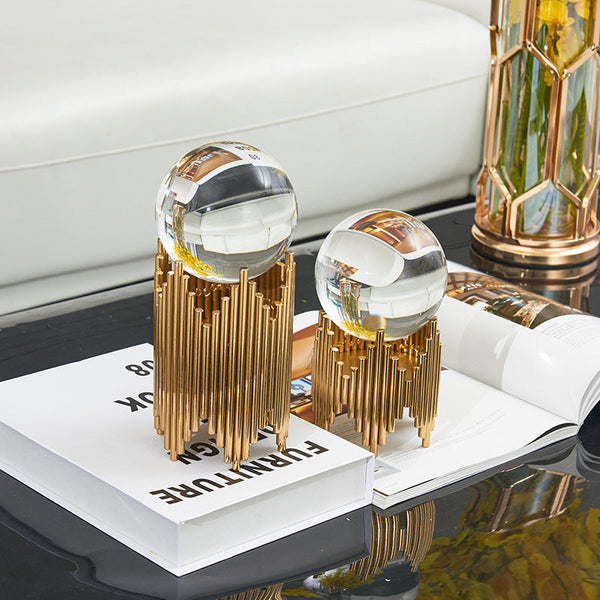 20Cm Gold Metal Crystal Ball Tabletop Decor Sculptures Figurines Sculptures & Figurines