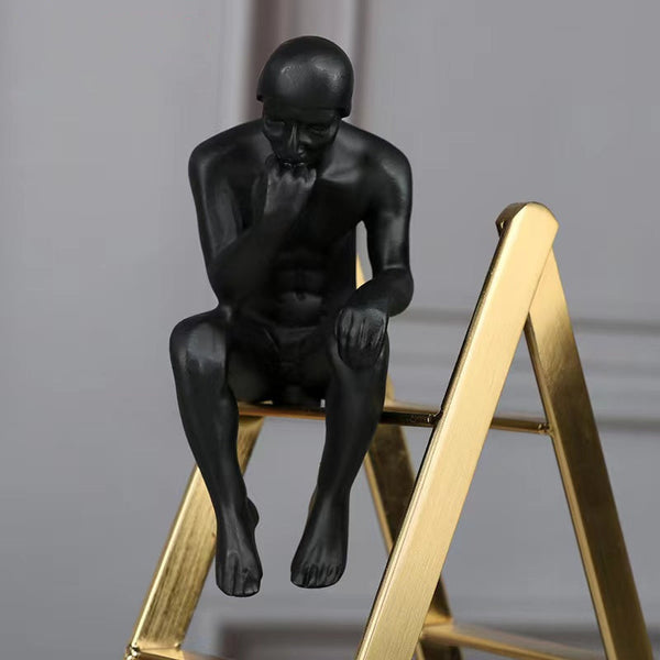 35Cm Man Sitting On Ladder Tabletop Decor Sculptures Figurines Sculptures & Figurines