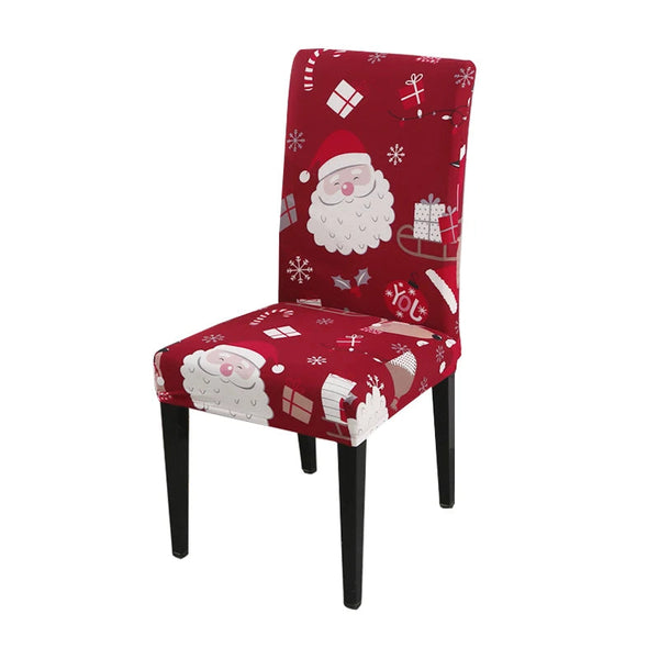 Chair Cover Maroon Big Santa Head Design Anti Dirt Elastic Material Slipcovers