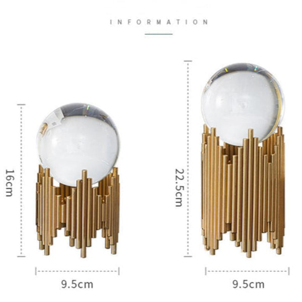 20Cm Gold Metal Crystal Ball Tabletop Decor Sculptures Figurines Sculptures & Figurines