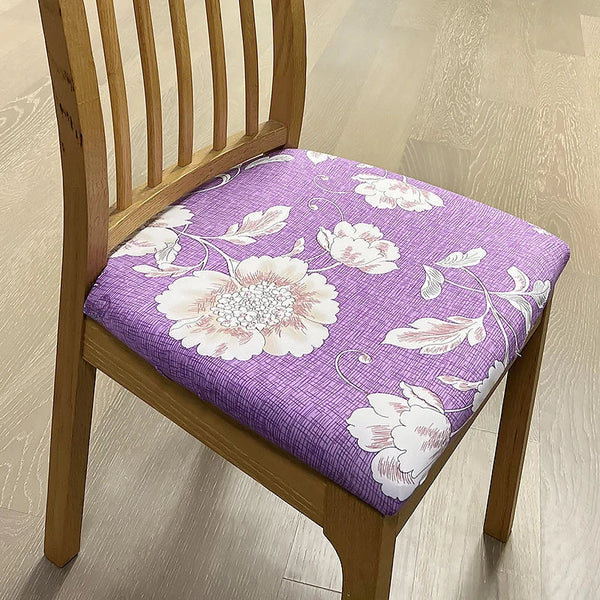 Chair Cover Purple Floral Pattern Print Stretch Seat For Dining Kitchen Washable Removable Slipcovers
