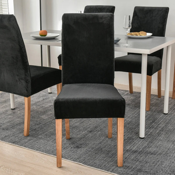 Black Velvet Plush Stretch Chair Slipcover For Dining Room Kitchen Events Slipcovers