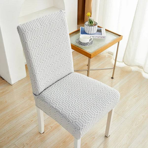 Chair Cover Light Grey Wavey Lines Design Elastic Material For Dining Room Slipcovers
