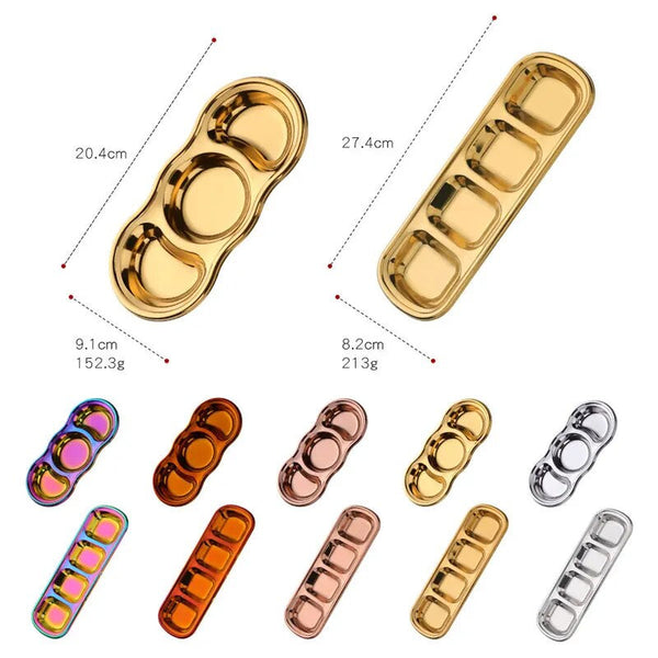 Gold Stainless Steel 4 Grid Seasoning Sauce Dish For Kitchen Dining Bar Plates