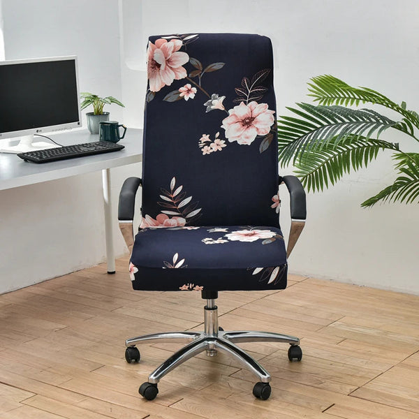 Office Chair Cover Black Floral Large Non Slip Rotating Seat Case Universal Armrest Protector For Business Use Chair Covers