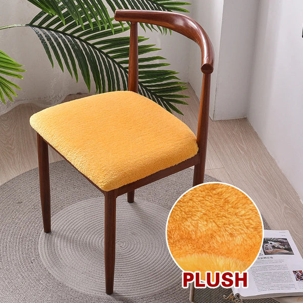 Orange Fur Stretch Chair Seat Cover For Dining Kitchen Washable Removable Slipcovers