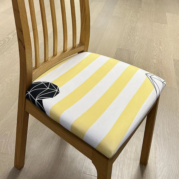 Chair Cover Yellow Linear Pattern Print Stretch Seat For Dining Kitchen Slipcovers